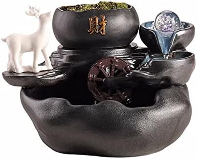 Black Ceramic Table Fountain with Mist and Animal Sculpture