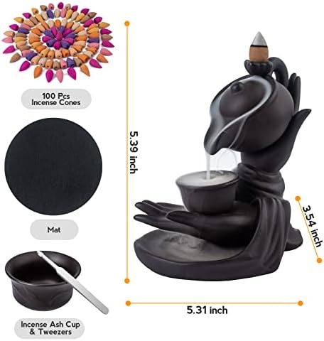 WONXISYO Waterfall Incense Burner with 100 Cones 10 Scents