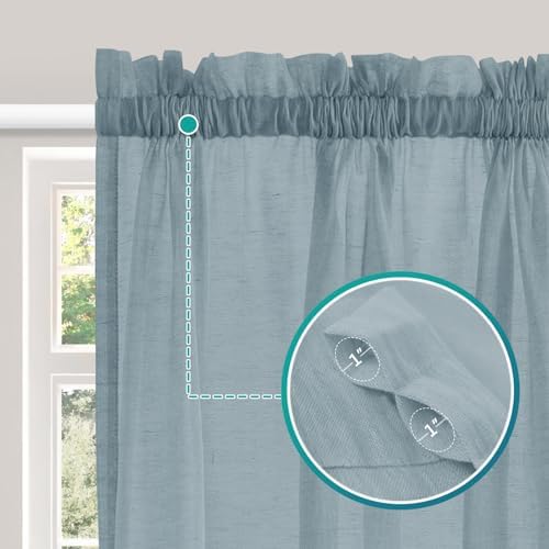 Turquoize Teal Linen French Door Curtains with Tie Back