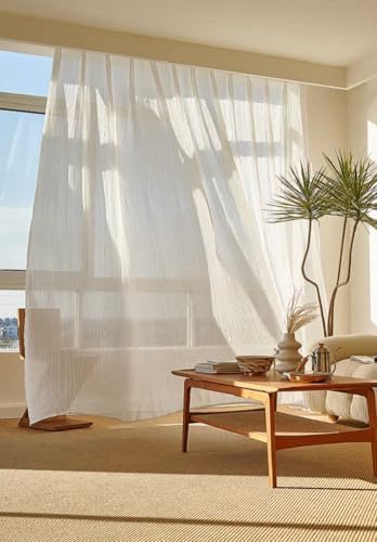 French White Gauze Crumpled Chevron Rod Pocket Curtains
