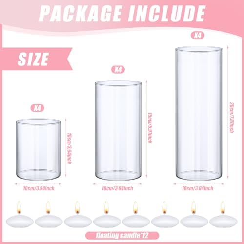 Yungyan 36 Pcs Clear Glass Cylinder Vases with Floating Candles Set