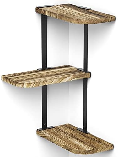 Love-KANKEI 3 Tier Rustic Wood Floating Corner Shelf