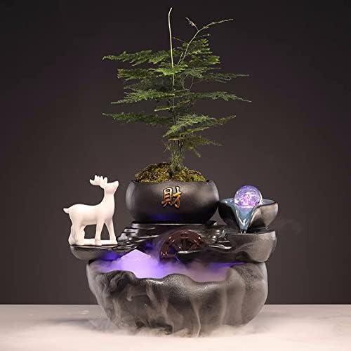 Black Ceramic Table Fountain with Mist and Animal Sculpture