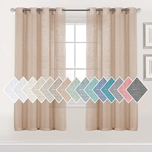 HVERSAILTEX Linen Semi Sheer Curtains 72 Inches 2 Panels Natural