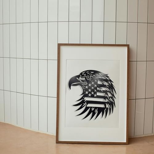 Patriotic Bald Eagle American Flag Metal Wall Art 16 Inch Hanging Sculpture