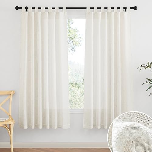 RYB HOME Linen Sheer Curtains - 52 x 72 2 Panels