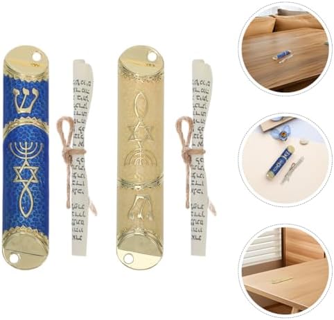 LUOZZY 2 Piece Metal Mezuzah Set with Scrolls