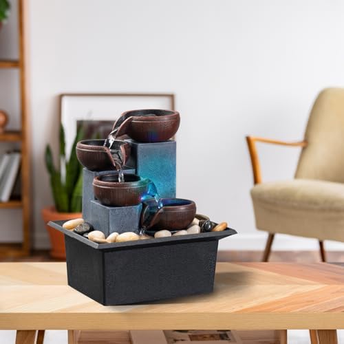AMOOTEK Tabletop Fountain with LED Lights and Rocks