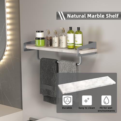 Marble Bathroom Wall Shelf with Towel Bar Silver