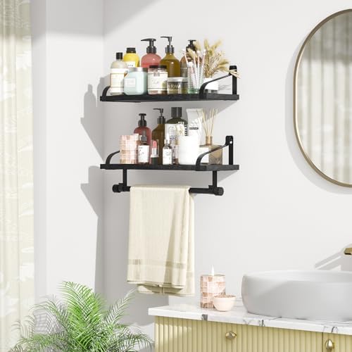 Love-KANKEI Floating Shelves with 8 Hooks Black 173 Inch