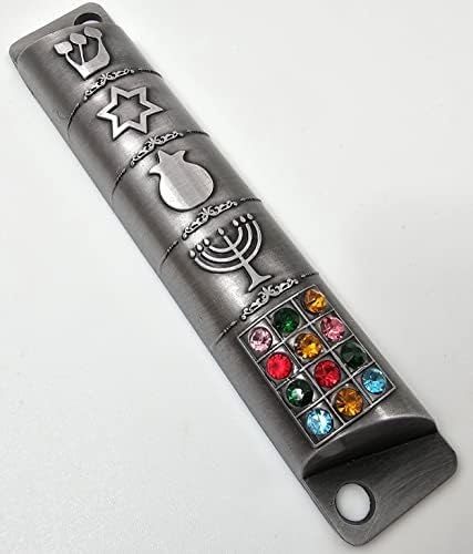 Set of 2 Pewter Mezuzah Cases with Scroll for Door Frame