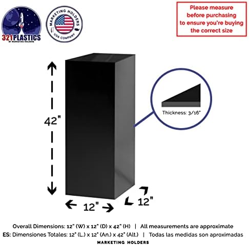 12x12x42 Inch Black Lucite Display Cube Pedestal