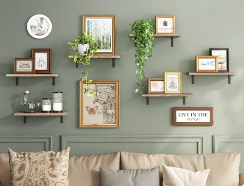 Fixwal Wood Floating Shelves Set of 6 Rustic Brown Wall Mount