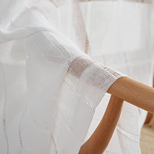 Home Brilliant Semi Sheer Curtains Set of 2 White Striped Panels 54x63