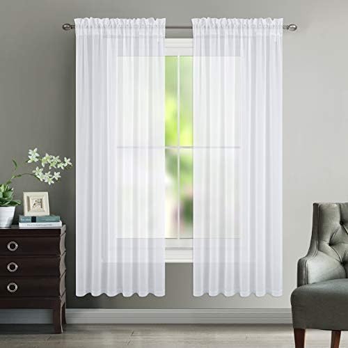 NICETOWN Sheer Curtain Panels for Dining Room 2 Panels White 55x72 Inches