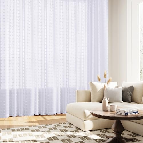 Guken Grommet Pom Pom Sheer Curtains 2 Panels 63 Inch Length