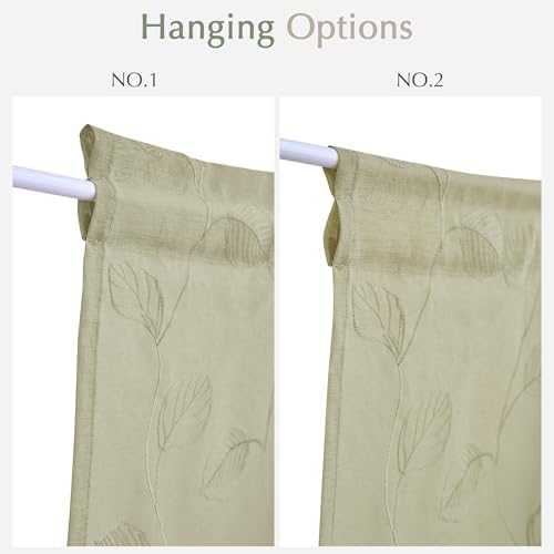 Jinchan Sage Green French Door Curtain with Leaf Embroidery