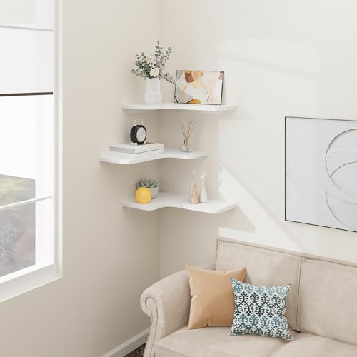Homode Corner Floating Shelves Set of 3 White