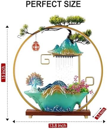 Peacock Tabletop Waterfall Fountain with LED Light