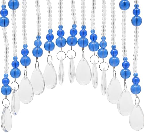 25 Strings Beaded Door Curtain with Hanging Rings and Arched Beads Blue
