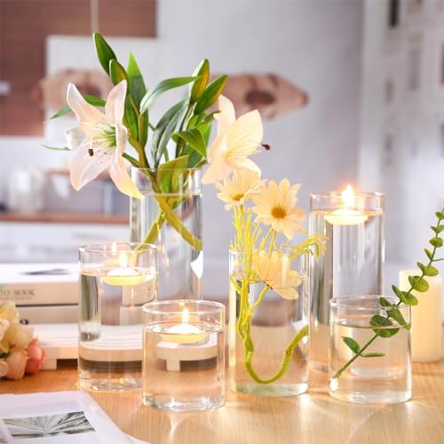 Yungyan 36 Pcs Clear Glass Cylinder Vases with Floating Candles Set