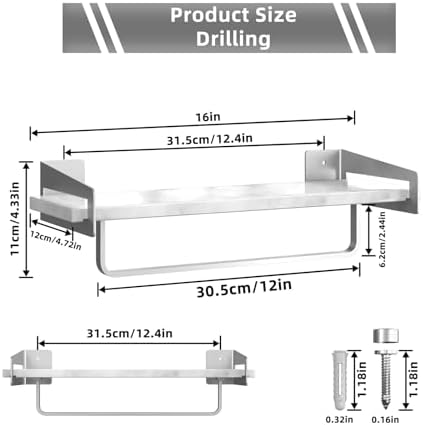 Marble Bathroom Wall Shelf with Towel Bar Silver
