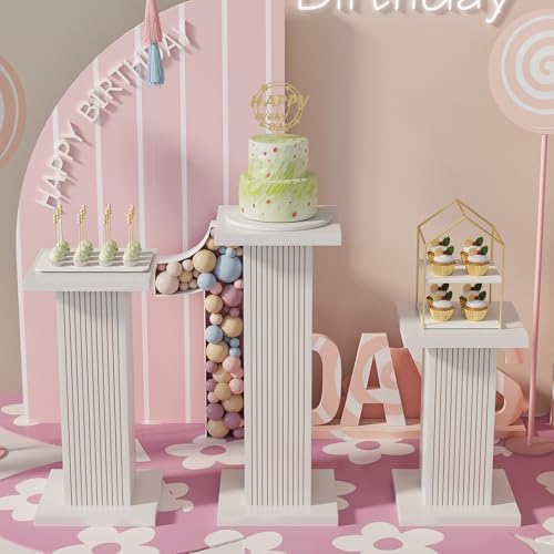 White Square Pedestal Stand Set 3Pcs for Parties