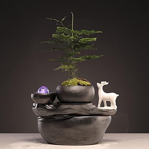 Black Ceramic Table Fountain with Mist and Animal Sculpture