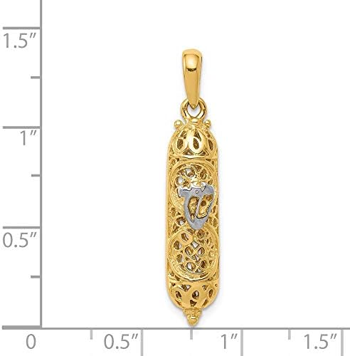 14k Yellow and White Rhodium Two-tone Gold Mezuzah with Shin Charm