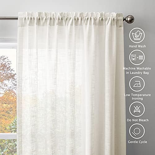 Melodieux Ivory Cream Linen Curtains 63 Inches 2 Panels