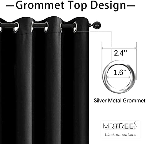 MRTREES Blackout Curtains 2 Panels 34x36 Black Grommet Top