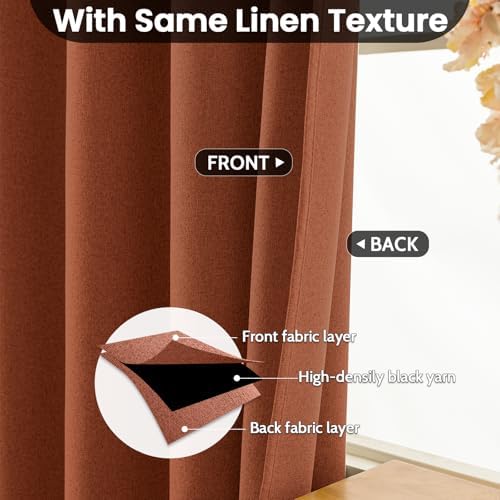 COSVIYA Blackout Burnt Orange Linen Curtains 2 Panels Set 72 Inch