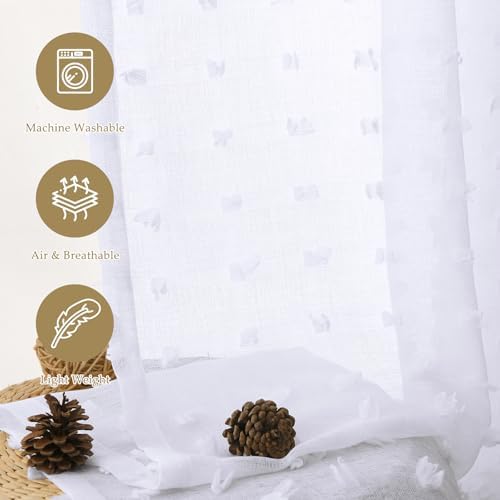 Guken Grommet Pom Pom Sheer Curtains 2 Panels 63 Inch Length