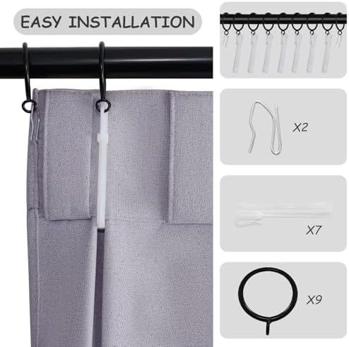 Light Grey Blackout Linen Curtains 2 Panels Set 72 Inches Length