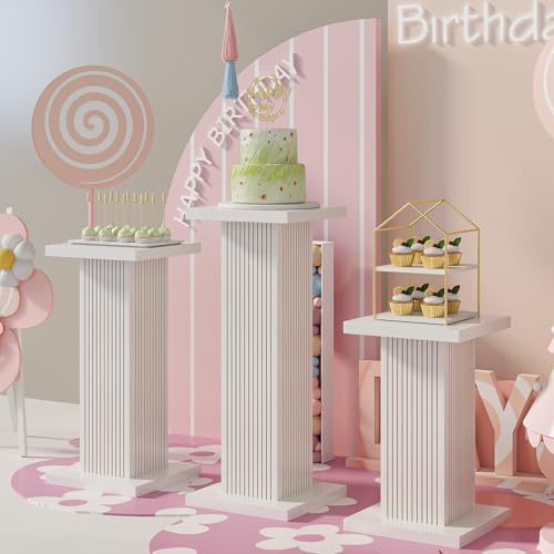 White Square Pedestal Stand Set 3Pcs for Parties