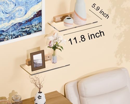 Solid Wood Acrylic Floating Shelf for Room Decor