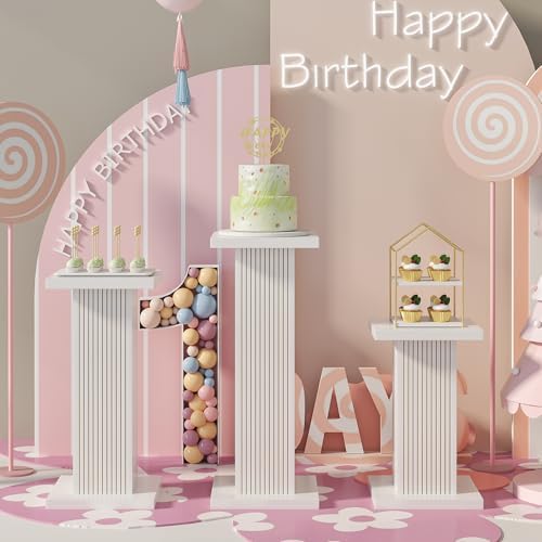 White Square Pedestal Stand Set 3Pcs for Parties