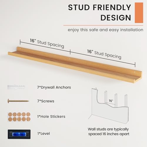 FLYJOE Floating Shelves Set of 2 48 Inch Natural Oak
