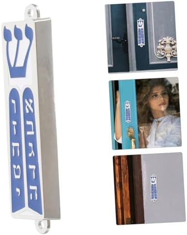 Jewish Mezuzah Door Blessing Scroll with Blue Enamel Design