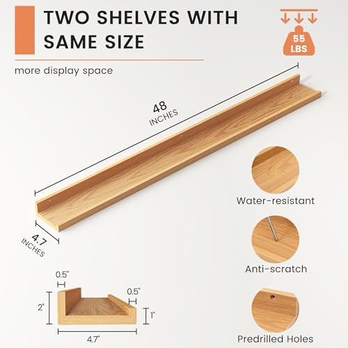 FLYJOE Floating Shelves Set of 2 48 Inch Natural Oak