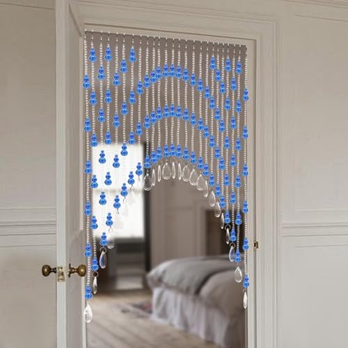 Blue Clear Arched Glass Beaded Curtain for Doorway and Windows