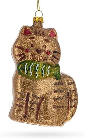 Sparkling Glittered Gingerbread Cat Fish Ornament