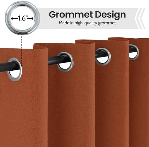 COSVIYA Blackout Burnt Orange Linen Curtains 2 Panels Set 72 Inch