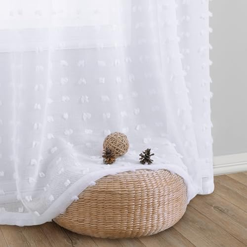 Guken Grommet Pom Pom Sheer Curtains 2 Panels 63 Inch Length