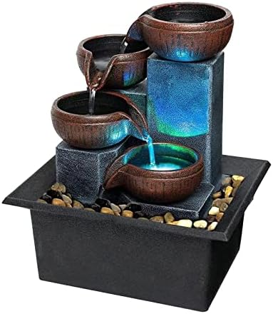 Small Indoor Relaxation Tabletop Fountain with LED Light and Natural Rocks