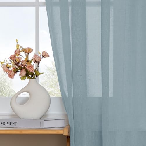 Turquoize Teal Linen French Door Curtains with Tie Back