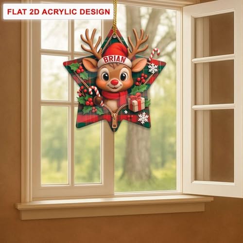 Personalized Reindeer Hanging Ornament Star Shape Acrylic Keepsake for Christmas
