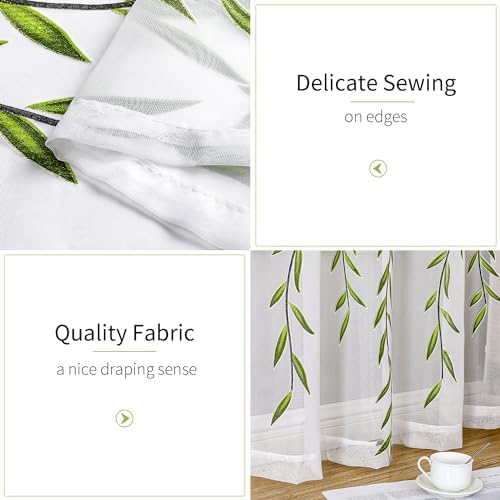 BROSHAN Sheer Curtains 72 Inches Long Leaf Pattern 2 Panel Set