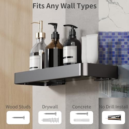 Danpoo 12 Inch Wall Shelf with Matte Black Aluminum Frame