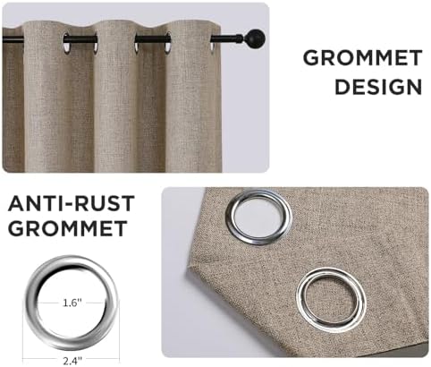 CUCRAF Blackout Curtains 2 Panels Set 52x84 Inch Linen Grommet